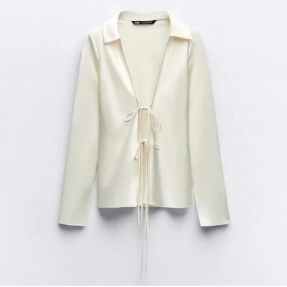 Zara Cream Satin Blouse with Ties